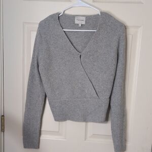 Pink Rose Women's V-Neck Gray Soft Chris Cross Long Sleeve  Sweater